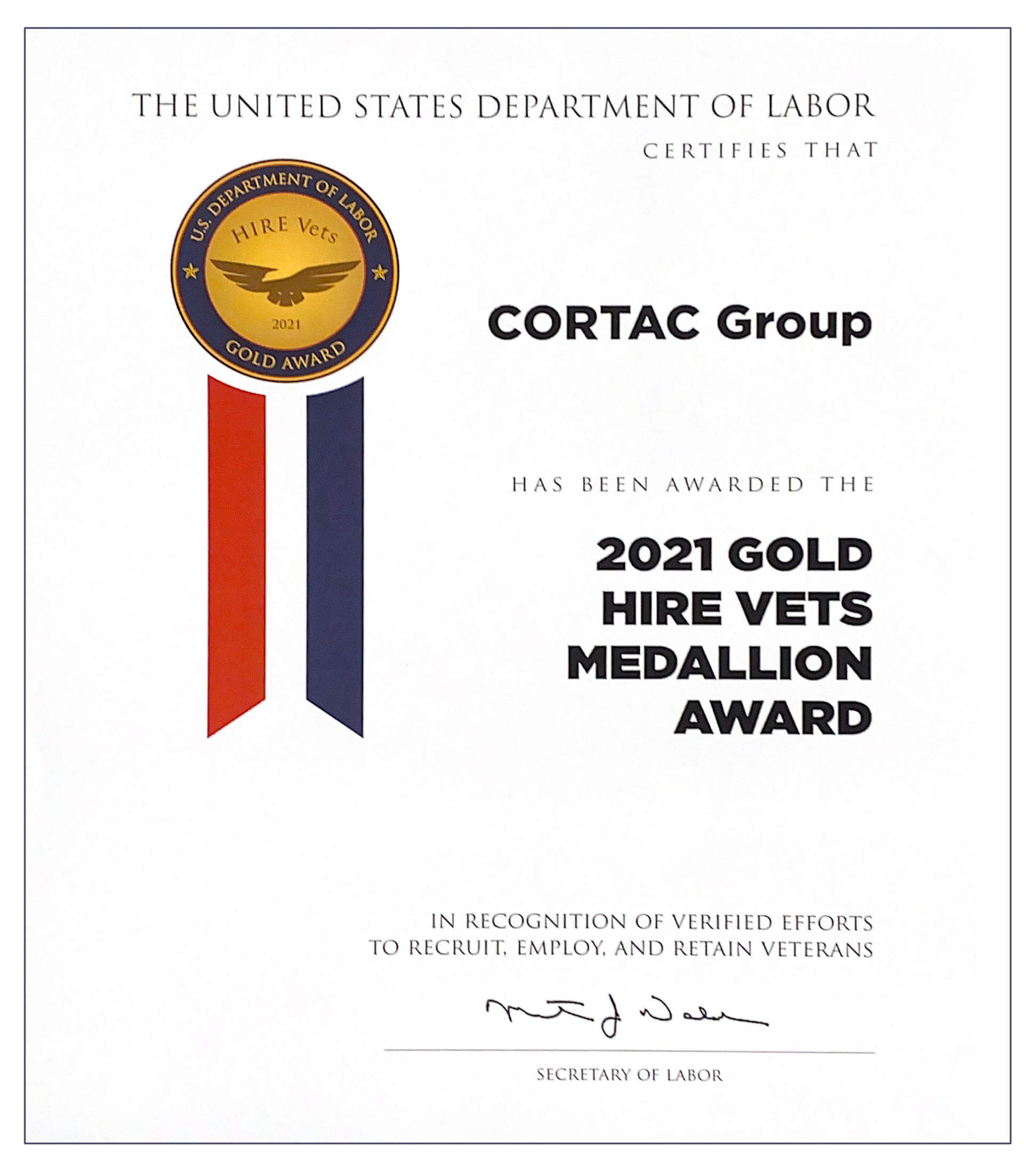 CORTAC 2021 Gold HIRE Vets Medallion Award